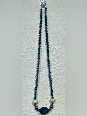 Vintage 925 Sterling Silver and Tourquoise Beaded Necklace with Ivory Accents